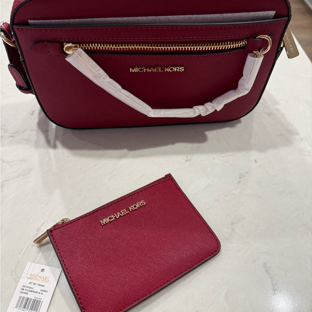 Michael Kors Red Crossbody Bag with Card Holder